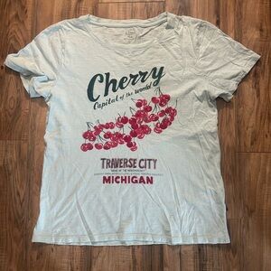 J. Crew Light Blue Traverse City Cherry Graphic Cotton T-Shirt Size Large